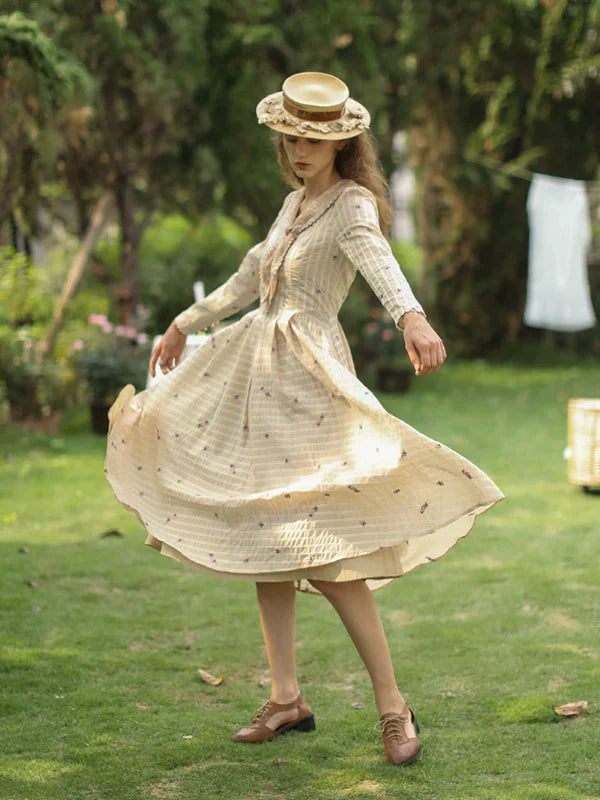 Beige Harmony of Lace Check Dress