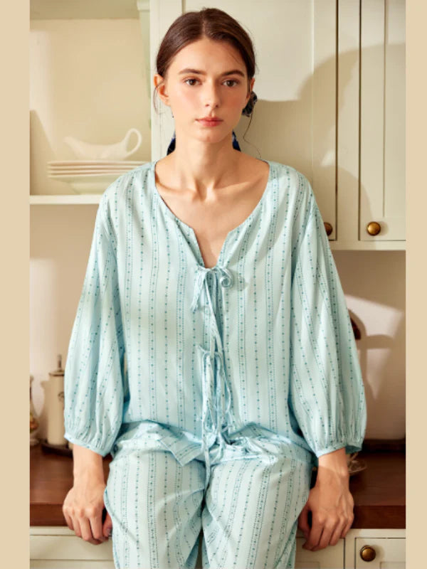 Sky Blue Tie-Front Loungewear Set