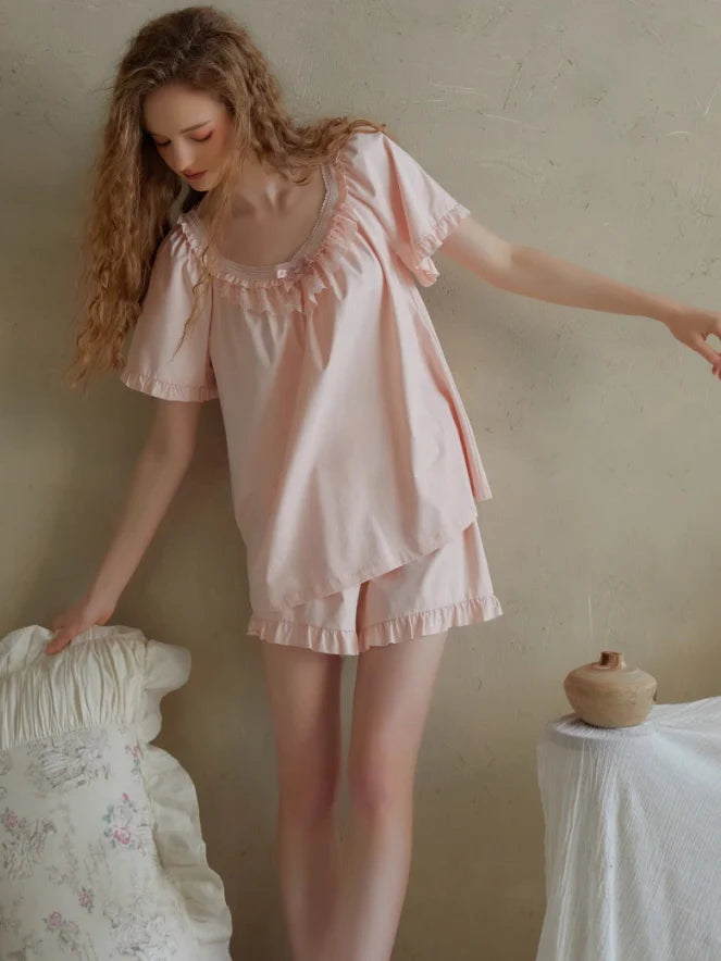 Soft Ruffle Cotton Pajama Set