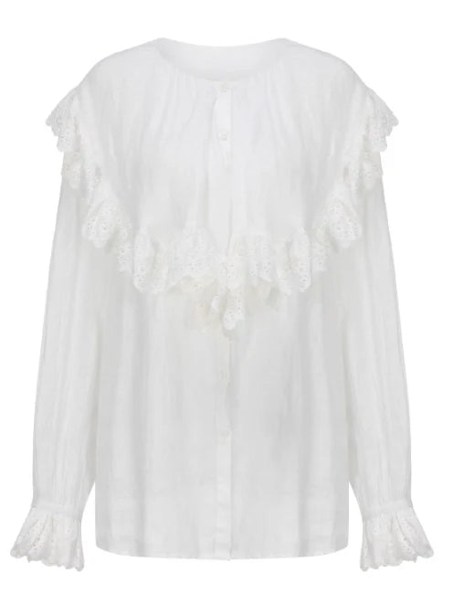 Romantic Broderie Ruffle Collar Blouse