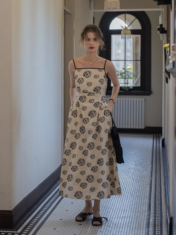 Monochrome Rose Vintage Cotton Dress