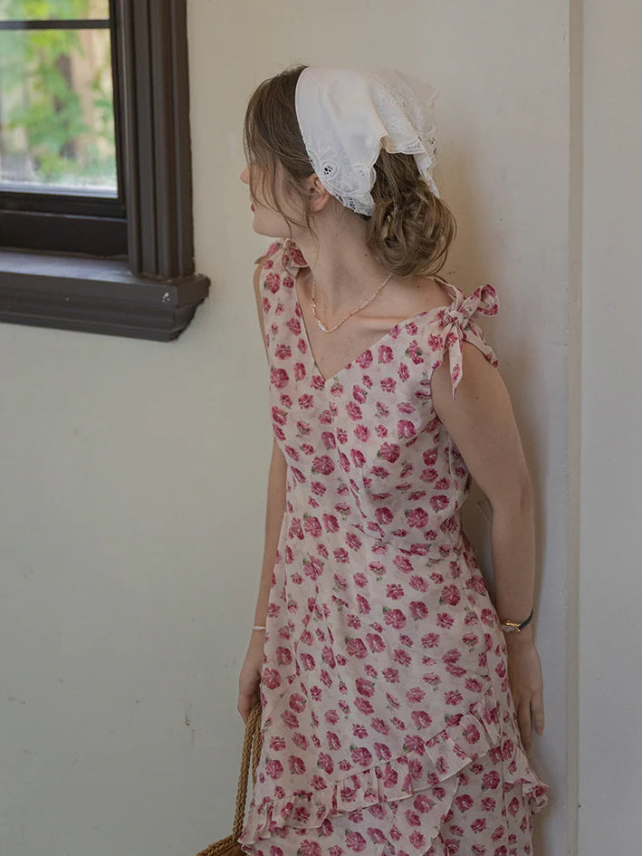 Romantic Rose Garden Ruffled Wrap Dress