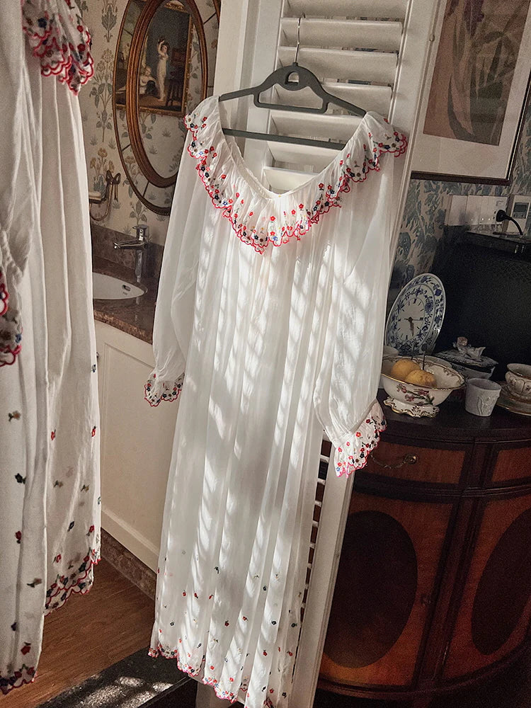 Floral Serenity Embroidered Cotton Nightgown