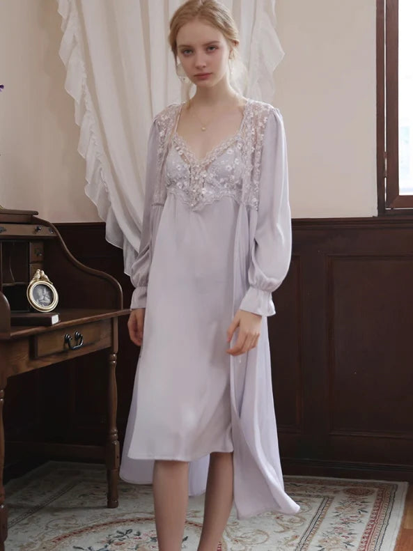 Lilac Elegance Lace Loungewear Set