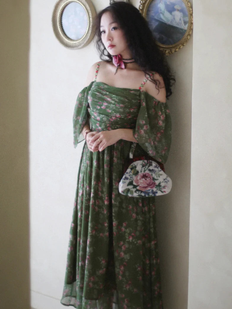 Enchanted Garden Green Floral Fairycore Dress