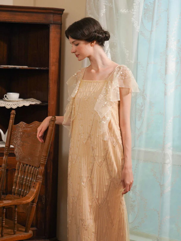 Golden Hour Sequin Mesh Slip Dress