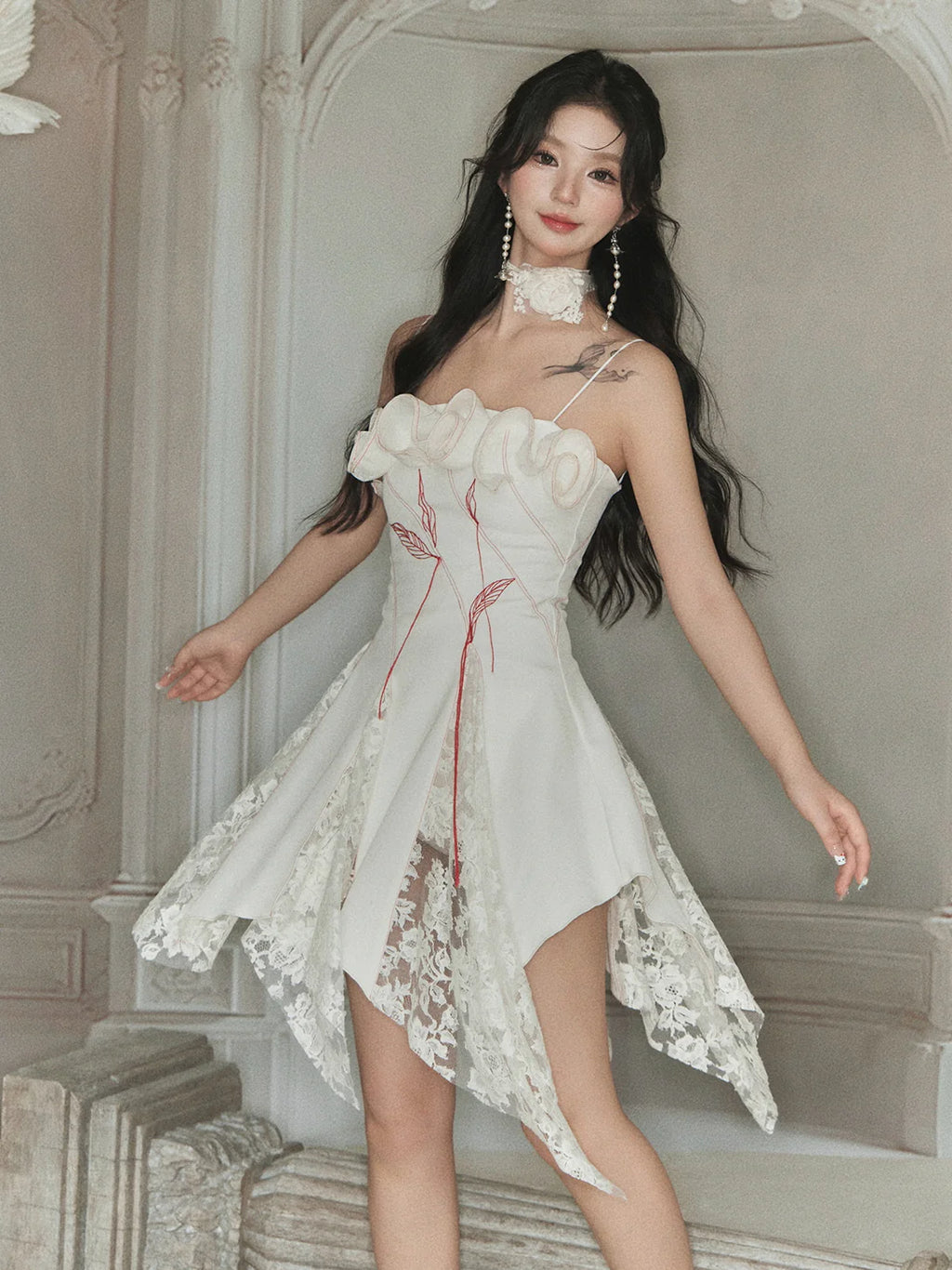 Rosette Lace Hem Dress