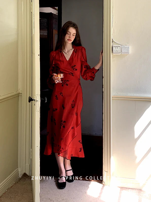 Scarlet Bloom Vintage Wrap Dress