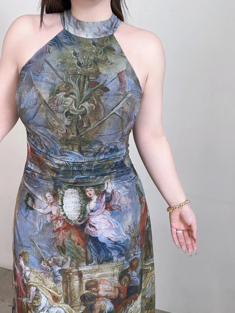 Renaissance Muse Halter Maxi Dress