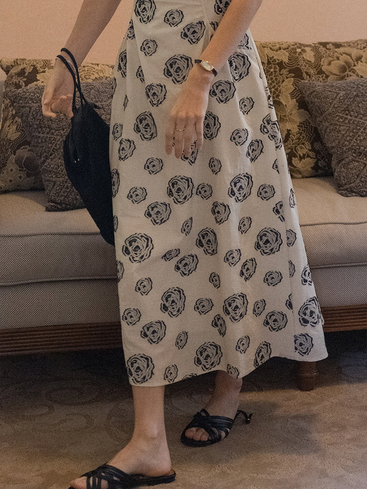 Monochrome Rose Vintage Cotton Dress