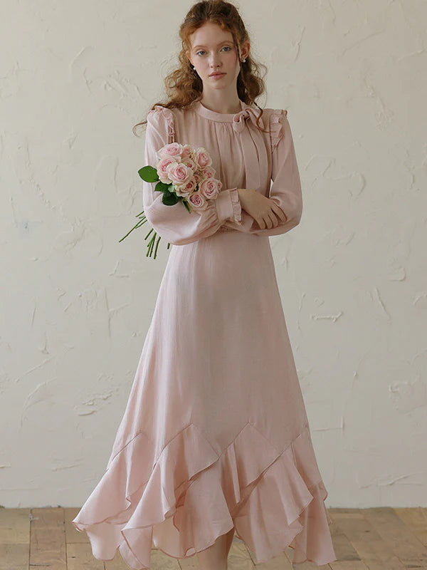 Blush Petal Ruffle Long Dress