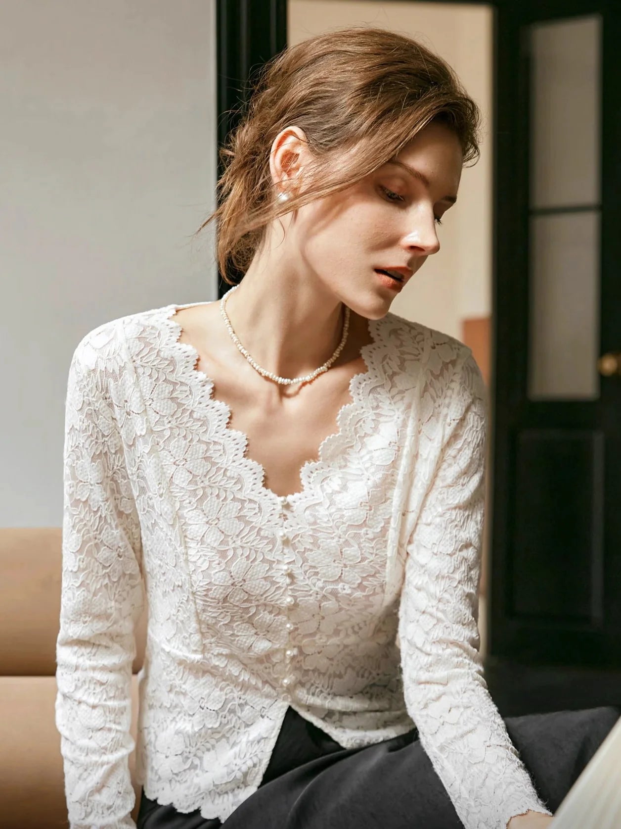 Elegant Lace Button Blouse