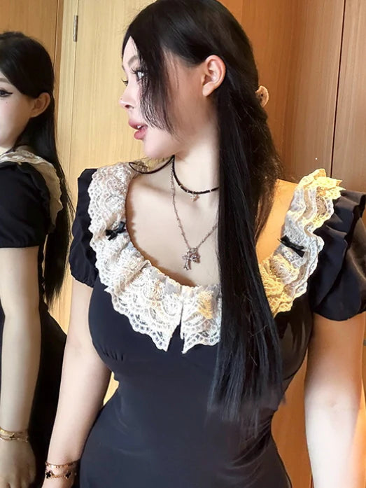 Midnight Lace Ruffle Dress