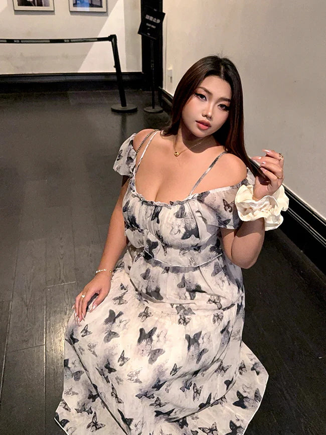 Butterfly Off-Shoulder Chiffon Dress