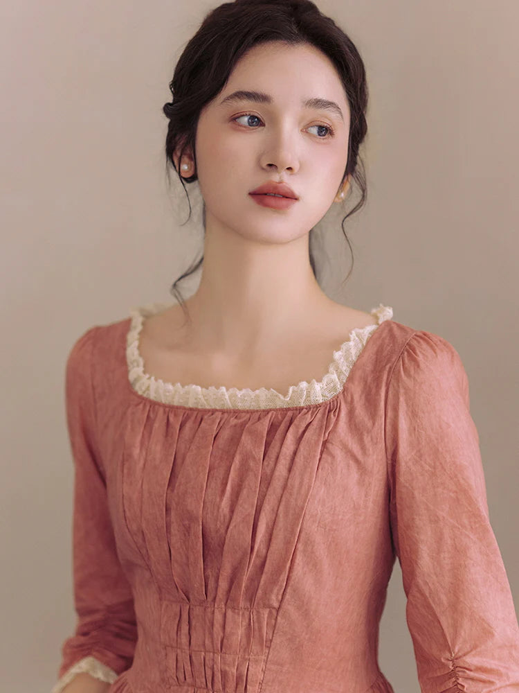 Retro Lace-Trimmed Cotton Dress