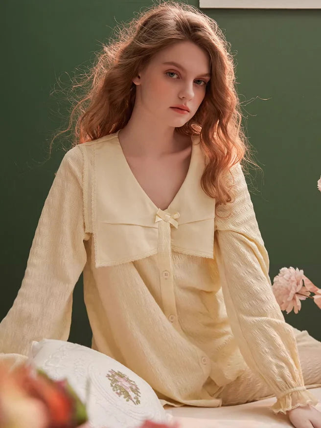 Cute Bow Collar Pajama Set