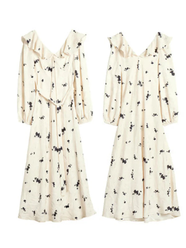 Floral Elegance Ruffle Detail Long Dress