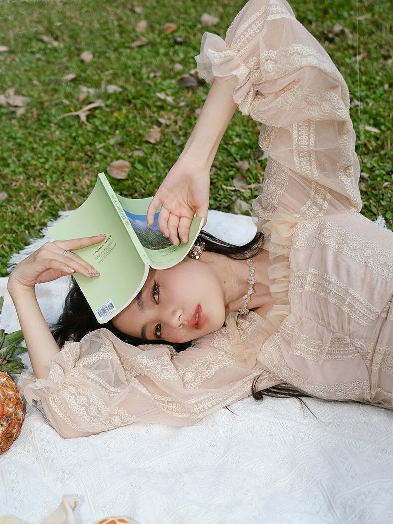 Elara's Dreamy Garden Pink Dress