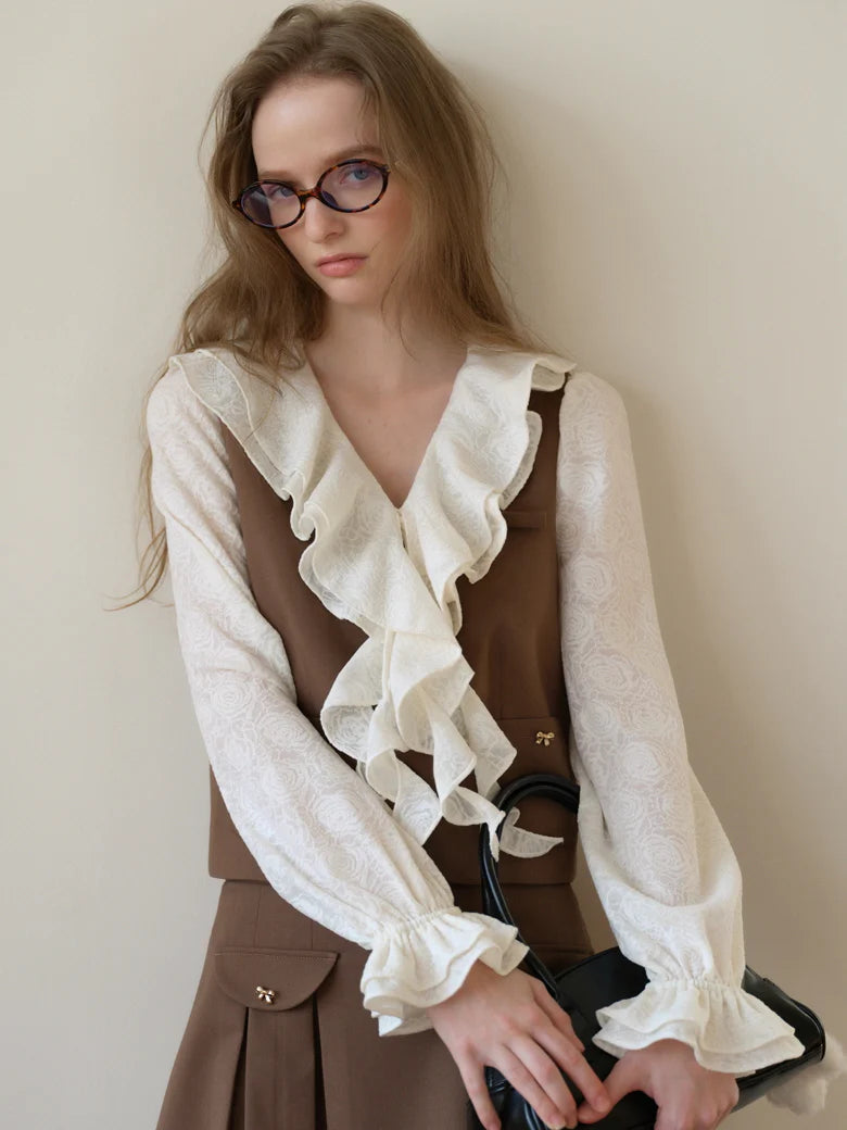 Romantic Floral  Ruffle Blouse