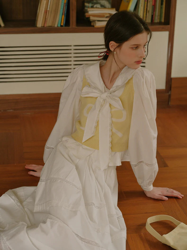 Victorian Bow-Tie Cotton Blouse