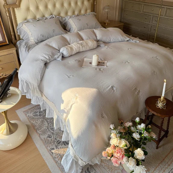 Romantic Blue Rose Cotton Bedding Set