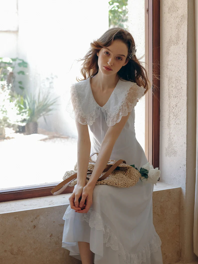 Sky Blue Lace Collar Dress