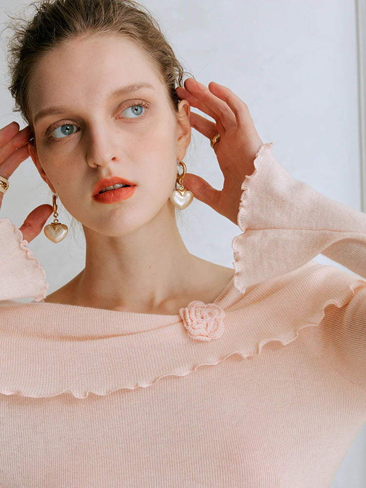 Rosette Charm Asymmetrical Knit Top