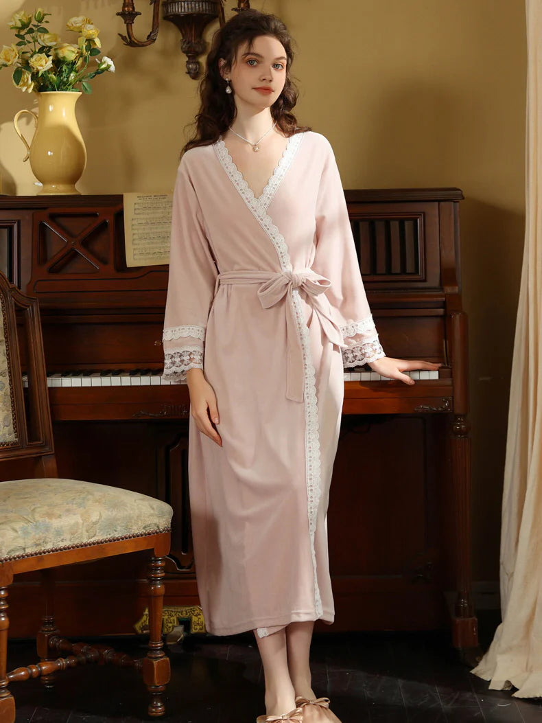 Elegant Lace Trimmed Wrap Robe