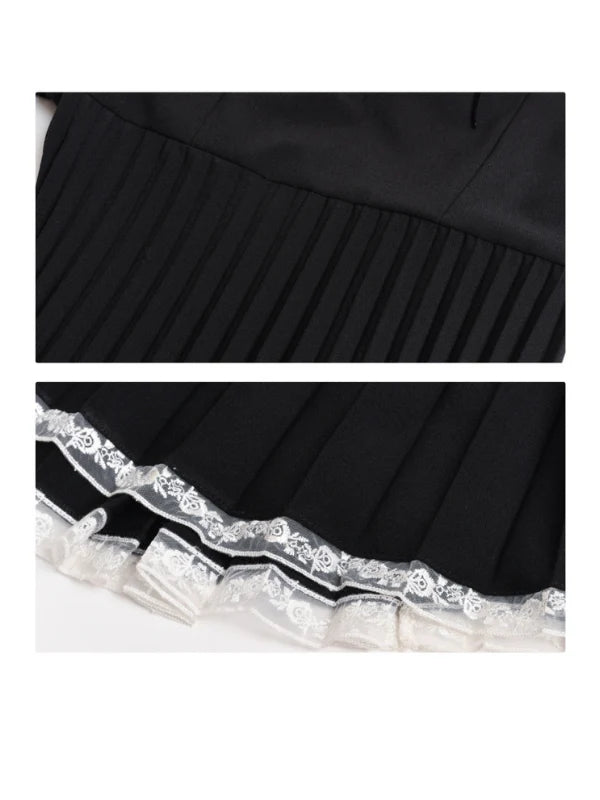 Lace Collar Pleated Black Dress