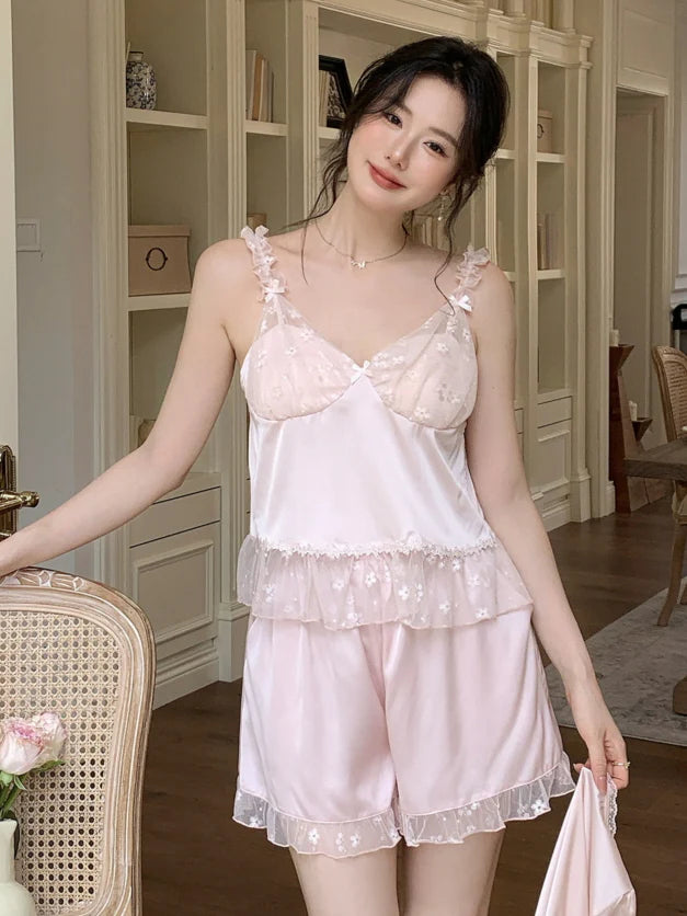 Blush Lace Layered 3-Piece Pajama Set