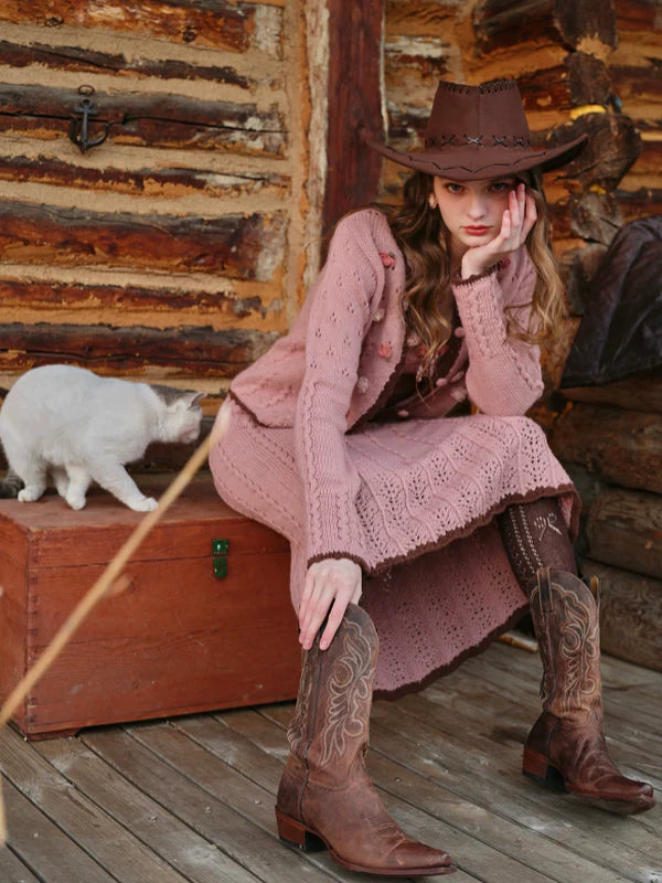 Vintage Floral Wave Wool Knit Cardigan　