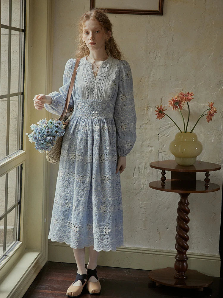 Enchanted Blue Embroidered Cotton Dress