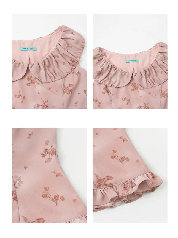 Rose Petal Ruffle Collar Floral Blouse