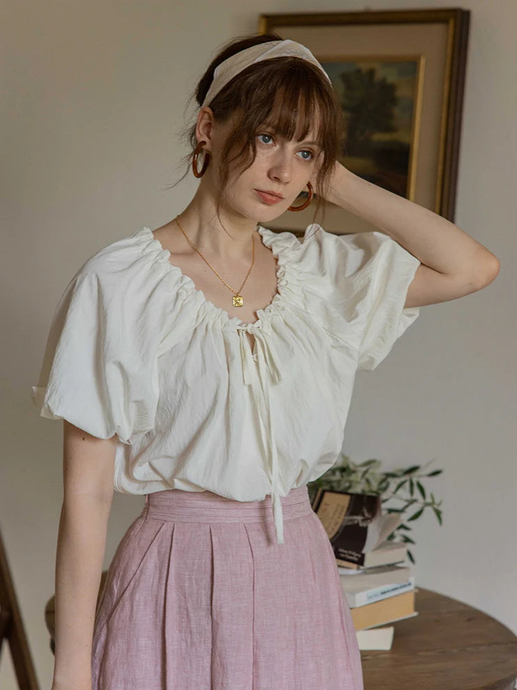 Olivia's White Puff-Sleeve Summer Blouse