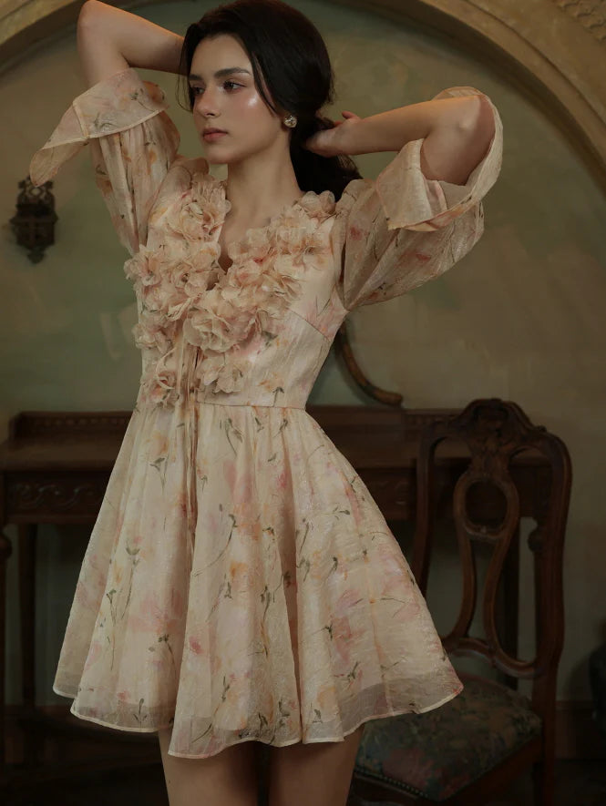 Blush Bloom Garden Ruffle Mini Dress