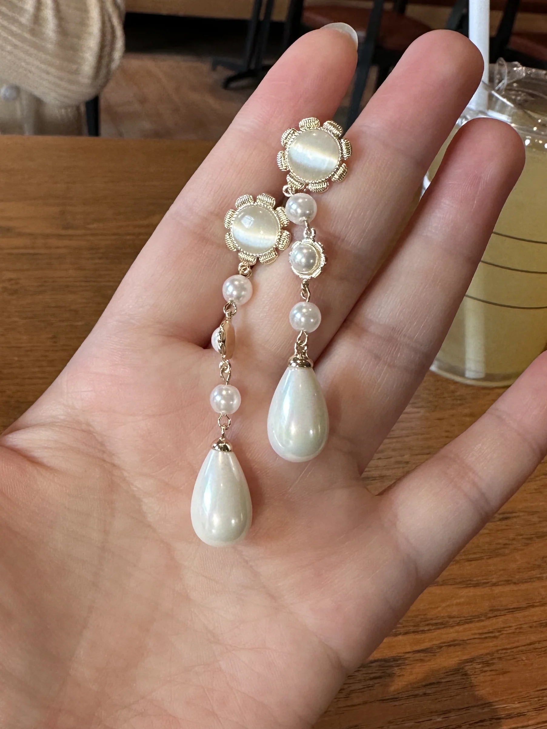 Golden Bloom Pearl Drop Earrings