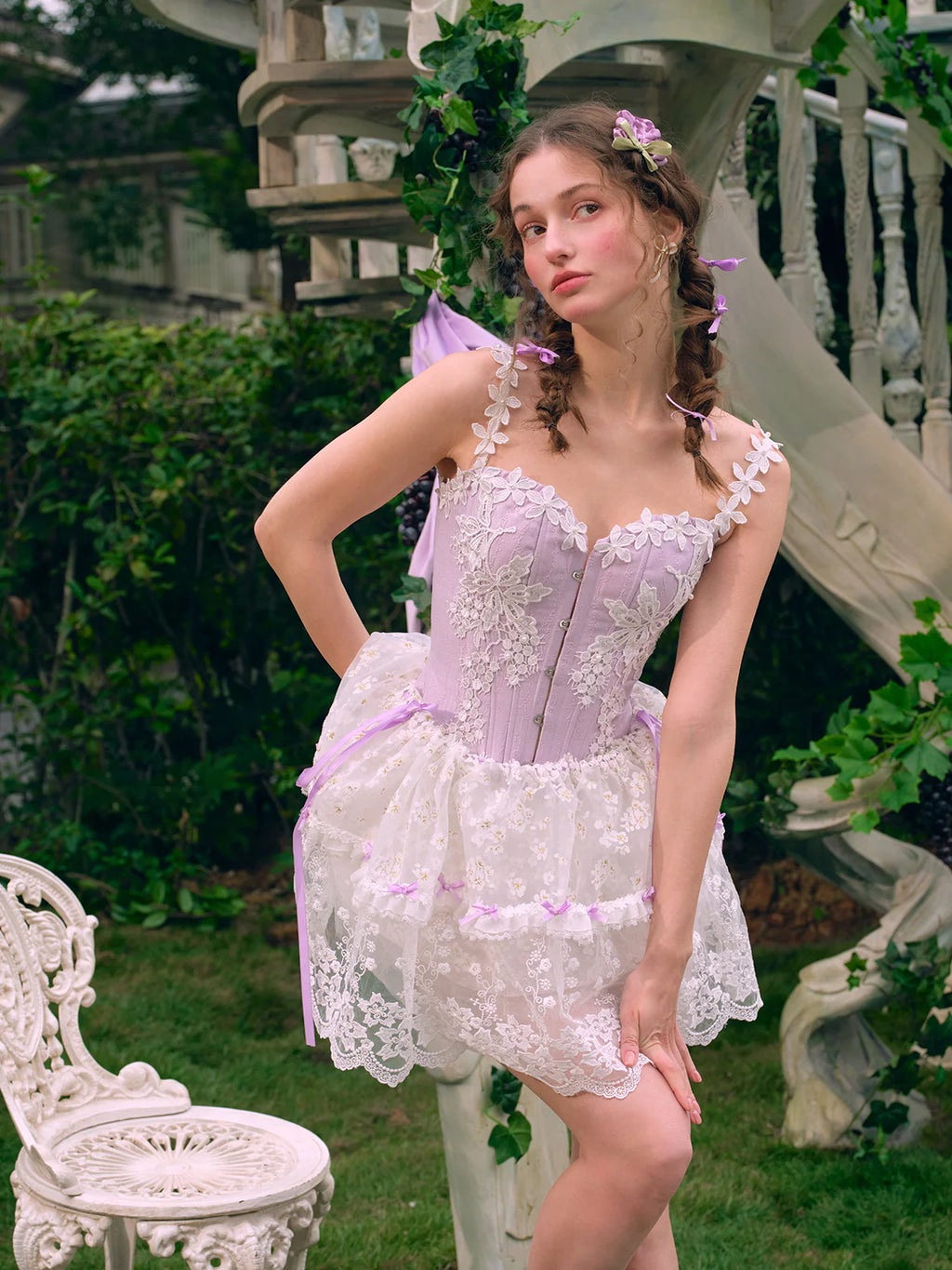 Floral Embroidered Corset & Sheer Skirt