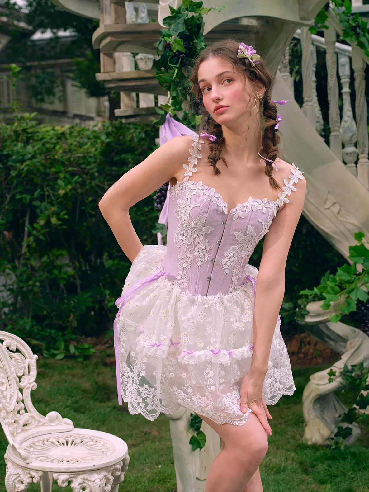 Floral Embroidered Corset & Sheer Skirt