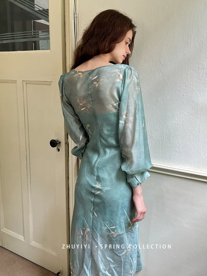 Ethereal Spring Meadow Sheer Sleeve Dress