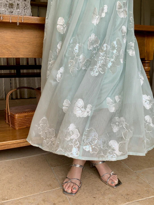 Whispering Petal Satin Top & Embroidered Tulle Skirt