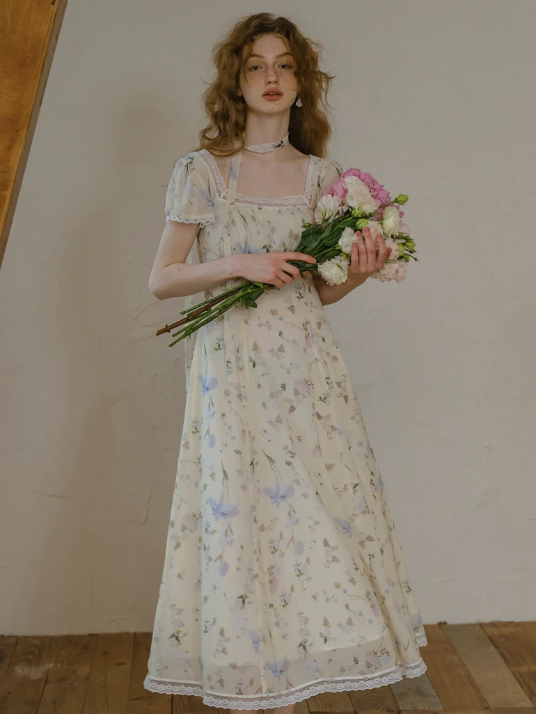 Fairy Garden Lace Trim Floral Dress