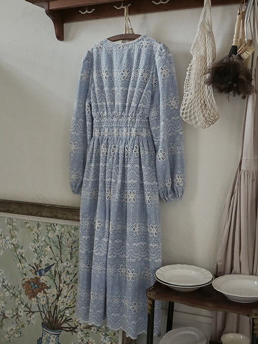 Enchanted Blue Embroidered Cotton Dress