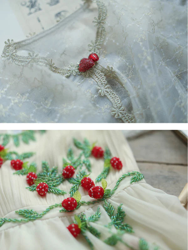Strawberry Garden Vintage Embroidered Dress