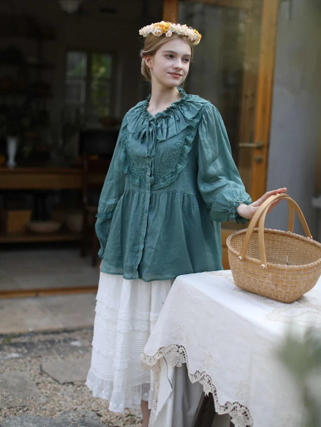 Rose Whispers Ramie Lace Blouse