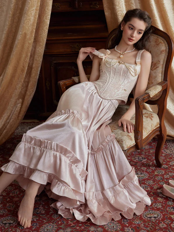 Blush Satin Ruffle Skirt