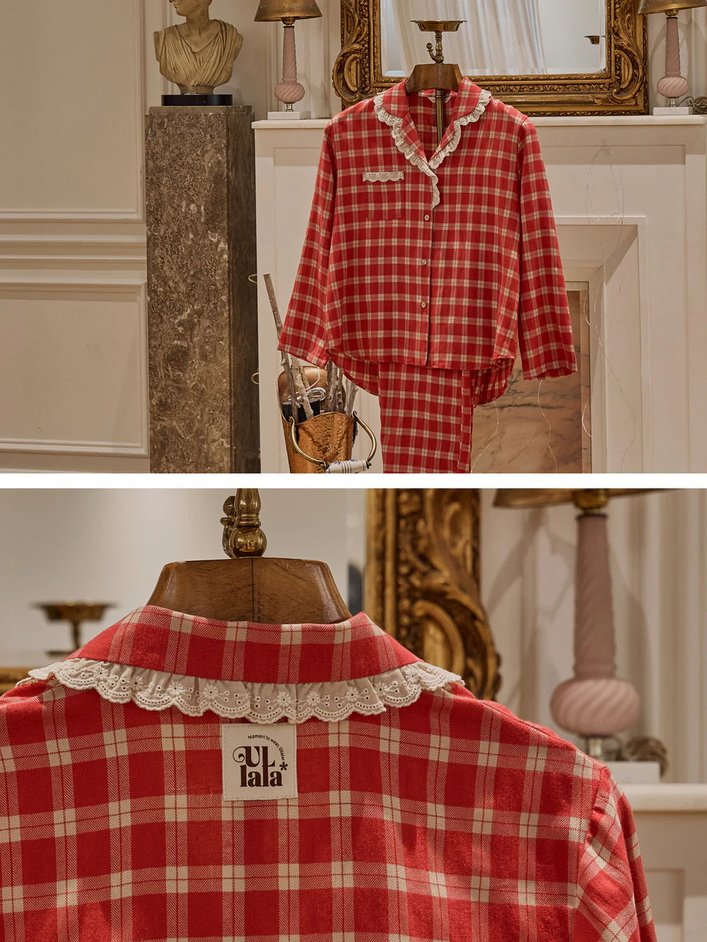 Cherrywood Check Lace Pajama Set