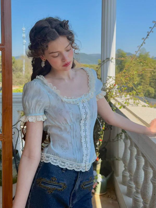 Whimsical Floral Lace-Up Corset Top