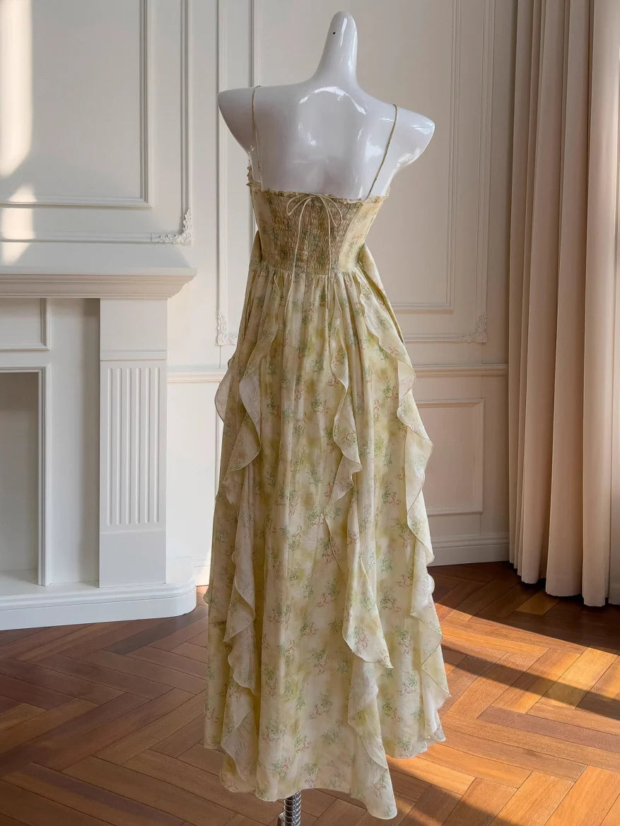 Golden Meadow Ruffle Floral Dress