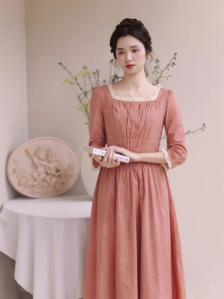 Retro Lace-Trimmed Cotton Dress