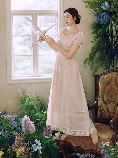 Blush Pearl‑Detail Lace Trim Dress